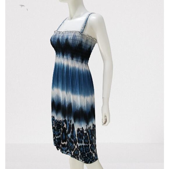 Romantic Sini Woman's Black & Blue Knee-Length Sun Dress Size: Medium, New - Picture 3 of 8